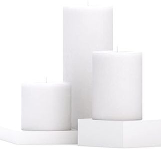 CANDWAX Assorted Pillar Candles Set of 3 - Sizes 3, 4, and 8 inches - Unscented Candles Ideal for Weddings and Home Decor - White Candles