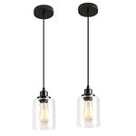 Pendant Lighting for Kitchen Island, 2 Packs Pendant Lighting Black Farmhouse Pendant Light Fixtures with Adjustable Cord for Kitchen Island, Bedroom, Dining Hall, Bathroom