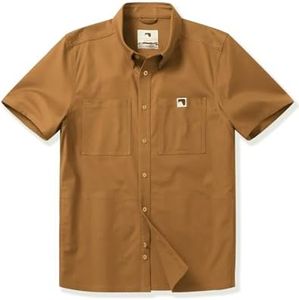 CHRONOLINE Men's Short Sleeve Work Shirt Heavyweight Cotton Canvas Utility Top 2026 Spring Summer Workwear Shirt Camel Brown