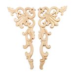 MUXSAM 1-Pair Wood Carved Onlays, 20x10cm/7.87"x3.94", Left&Right Decorated Furniture Appliques, Wooden Carving Corner Decals for Cabinet Drawer Cupboard Dresser Mirror Door Wall Bed DIY Projects