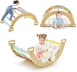 HONEY JOY Kids Climbing Playset, 3-in-1 Wooden Arch Rocker Climber Ladder w/Cozy Cushion, Children Indoor Gym Playset Crawling Toy for Garden, Daycare, Playground (Colorful)