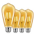 TopLeder E27 Edison Light Bulbs 4 Pack, 4W Dimmable Screw Bulb Vintage LED Filament Bulb 400LM 2700K Warm White, 40W Incandescent Equivalent, ST64 Amber Glass