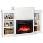 Tangkula 70 Inches Mantel Fireplace, 750W/1500W Electric Fireplace w/Mantel & Built-in Bookshelves, 28.5-Inch Electric Fireplace w/Remote, 1-8H Timer, Adjustable Flame Brightness & Color