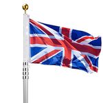 Voilamart 20ft Aluminium Sectional Flagpole Kit for Outdoor Garden Telescopic Flag Pole + UK Flag