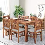 SB Furniture Solid Sheesham Wood 6 Seater Dining Table Set with 6 Cushion Chairs for Home and Restaurant | Wooden Furniture Six Seater Dinner Table Set for Dining Room Living Room | Rustic Teak Finish