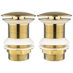 Xcel Home 2X Gold Unslotted Basin Waste, Mushroom Dome, Pop Up, Brass, Polished, Replacement Bathroom Sink Plug