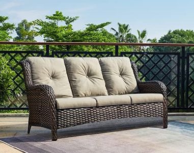 HUMMUH 3-Seat Outdoor Wicker Sofa PE Rattan Patio Couch with Cushions,Deep Seat High Curved Back Armset Patio Sofa