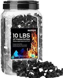 NUPICK 10 Pound Fire Glass, 1/2 Inch Reflective Fire Glass, Fit with Fire Pit Glass and Fireplace Glass, Black