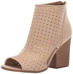 Rampage Women's Vionna Perforated Side Cutout Peep Toe Block Heel Ankle Bootie Boot, Taupe Nubuck, 4 UK