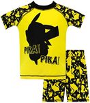 Pokemon Swimming Costume | Two Piece Boys Swim Set | Pikachu Boys Swimsuit | Boys’ Rash Guards | 7-8 Years Yellow