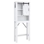 COSTWAY Over The Toilet Cabinet, Freestanding Bathroom Space Saver with Sliding Barn Door and Adjustable Shelves, Washing Machine Storage Rack Tall Laundry Organizer Unit (2-Tier Side Shelf, White)