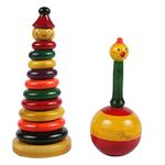 CHANNAPATNA TOYS Wooden Stacking Toys Rings & Roly Poly Duck for Babies Kids (2 Years+) - Set of 2 Pieces - Develops Curiosity & Fine Motor Skills