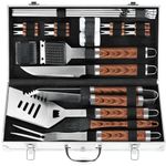 POLIGO 22PCS BBQ Tools Set BBQ Accessories Stainless Steel Grill Set for Outdoor Barbecue Accessories BBQ Set Utensils in Aluminum Case - Premium BBQ Kit Ideal Father's Day Birthday Gifts for Dad Men