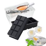 Extra Large Ice Cube Tray with Storage Container, Ice Box, Silicone Ice Cube Mould Easy Release, Big Ice Cubes Perfect for Whiskey Cocktails (2 Ice Trays & Ice Bin & Ice Tong)