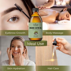 Essican Purelife Organic Castor Oil 250ml – Cold Pressed, Hexane Free, Glass Pump Bottle for Hair, Skin & Eyelash Growth