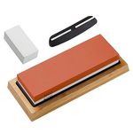 Sharpening Stone 2-in 1 Whetstone Knife Sharpener Stone Dual Sides 3000/8000 Grit Knife Sharpening Kit Wet Stone with Flattening Stone Angle Guide Non-Slip Bamboo Base for Kitchen Pocket Knife