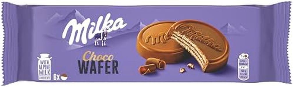 Milka, Choco Wafer, Wafer Croccante e Goloso con una Copertura di Cioccolato al Latte Milka, con Latte Alpino, Cacao Sostenibile, 180g (6 merende da 30g)