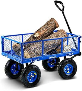 Landworks Lawn & Garden Utility Cart/Beach Wagon, All Terrain, w/Heavy Duty Removable Side Meshes, 400 lbs Cap, Blue