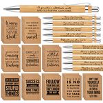 PerKoop 120 Pcs Inspirational Notebooks Motivational Pens Thank You Wood Bamboo Pen Kraft Notebooks Employee Appreciation Gifts Bulk Pocket Journals Camp Stationary for Student Coworker (Quotes)