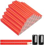 200 Pcs Carpenter Pencils Octagonal Construction Pencil Wood Industrial Mechanical Flat Pencils Red Woodworking Marking Tool for Office Kindergarten School Writing Preschoolers Supplies