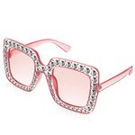 Oversized Rhinestone Sunglasses Square Unisex Diamond Bling Bling Glasses Women Crystal Sunglasses Thick Frame Sunglasses Women's Sunglasses for Men Women Dress Costume Accessories(Pink Frame)