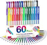 Gel Pens, 60 Pack Gel Pen Set 30 Coloured Gel Pen with 30 Refills for Adults Colouring Books Drawing Doodling Crafts Scrapbooking Journaling