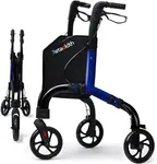 Premium 3 Wheel Rollator Walker for Seniors, Lightweight Foldable Elderly Three Wheeled Rollator with Storage Bag, Mobility Aid Rolling Walker (Black & Blue)