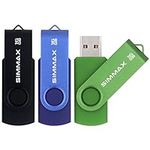 SIMMAX USB Flash Drives 3 Pack 16GB Memory Stick Swivel Design USB 2.0 Flash Drive Thumb Drive Zip Drives (16GB Black Blue Green)