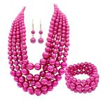 iSPECIAL Colorful Faux Pearl Jewelry Set for Women Layered Chunky Necklace, Earrings, and Bracelet Fashion Costume Pearl Jewelry Set, Adjustable, Zinc, Created Pearl