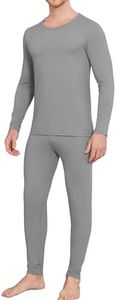 Ekouaer Men Thin Thermal Underwear Set Soft Long Johns Set 2 Pcs Warm Base Layer Top & Bottom for Cold Weather Light Grey XXXL