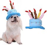 Dog Birthday Hat with Cake & Candles Design Party Costume Accessory Headwear (One Size Fits Most) (Blue)