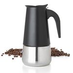 Mixpresso 9 Cup Greca Stovetop Espresso Maker 450ml/15oz, Moka Pot with Coffee Percolator Design, Black Stainless Steel Stove Top Coffee Maker for Camping or Home Use, Italian Coffee Maker Stovetop