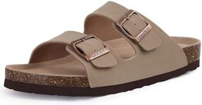 ODOLY Women's Cork Footbed Slide Sandal, Comfortable Summer Beach Sandals with Adjustable Buckle, Taupe, 9