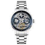 Ingersoll The Jazz Mens 42mm Automatic Moonphase Watch with Blue Skeleton Dial and Silver Stainless Steel Bracelet I07707