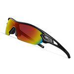 TOREGE Polarized Sports Sunglasses with 3 Interchangeable Lenes for Men Women Cycling Running Driving Fishing Golf Baseball Glasses TR02 (Black&Black&Rainbow Lens)