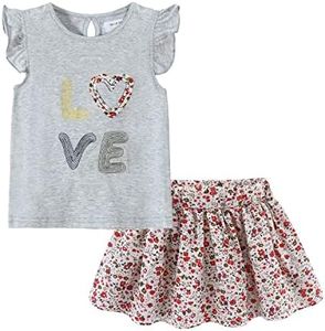 Mud Kingdom Girls Outfits Cute Cartoon Polka Dots Summer Holiday Clothes Sets, Applique Cartoon Grey, 5 Years