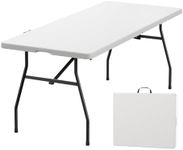 Upstreman Home 6ft Folding Table, SwiftFold Plastic Portable Foldable Table, Indoor Outdoor Heavy Duty Fold-in-Half Utility Table w/Carry Handle Lock, Dining Party Office Wedding 350 LBS,Granite White