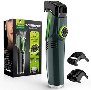 SHPAVVER Vacuum Beard Trimmer for Men, Mustache Trimmer with 20 Length and Styles Adjustable, Built-in Vacuum Trimmer for Mustache, Sideburns, Facial Hair, Rechargeable, IPX6 Waterproof, 2 Comb
