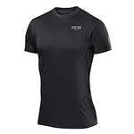 TCA Men's Atomic Short Sleeve Quickdry Gym Running Training Top - Black (UPF 50+), L