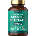 Choline Bitartrate Tablets 1305mg | 120 Count | High Strength Choline Supplement | Suitable for Vegans | by Horbaach