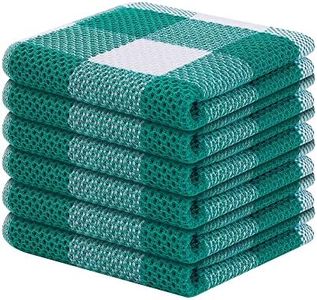 Mordimy 100% Cotton Waffle Weave Plaid Dish Cloths, 12 x 12 Inches, Super Soft and Absorbent Quick Drying Buffalo Check Dish Rags for Kitchen, 6-Pack, Teal & White