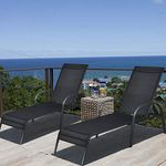 Giantex Patio Lounge Chair, Outdoor Chaise Lounge with 5 Adjustable Backrest, Sturdy Steel Frame, Sunbathing Recliner, Beach Chair, Tanning Chair for Outside, Yard, Balcony, Pool Chairs (2, Black)