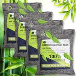 Bamboo Charcoal Bags, Odour Eliminator, Car Air Fresheners, Odour Neutraliser (4x200g) Activated Charcoal, Air purifying Bags for Home, Bedroom, Fridge, Pets, Cars, Kitchens and Office