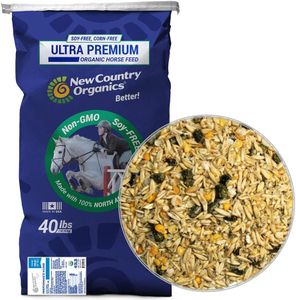 New Country Organics | Performance Horse Feed for Horses in Light to Moderate Work | Corn-Free and Soy-Free | 12% Protein | Certified Organic and Non-GMO | Horse Feeder with Grains & Oats 40 lbs