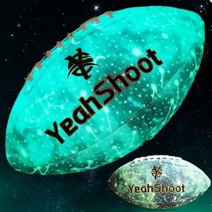 YeahShoot New Size 9 Glows in The Dark Football Luminous Rugby Ball, Durable for Night Play Cool Light up Football, Applicable to All venues (Starry Sky Blue, Official Size 9)