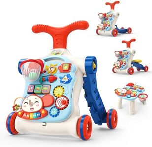 CUTE STONE 5 in 1 Walker for Baby Boy, Sit to Stand Push Walker with Activity Center Learning to Walk, Early Push Walking Toys Gift for Toddler Infant Blue