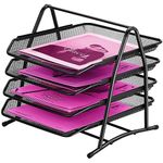 4 Tier Mesh Letter Tray Office Filing Trays Holder Desk Organiser Stacking Supports Document Filing Trays Paper Holder，Metal File Organizer Tray for School Home And Office (4 Tier)