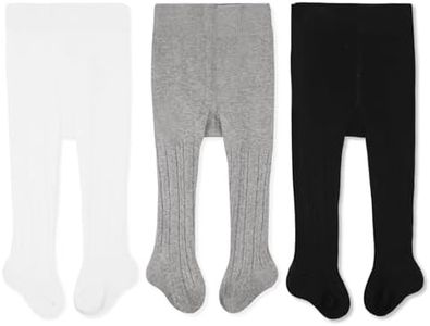 CozyWay Cable Knit Cotton Leggings/Tights for Toddler Girls, 3 Pack, White/Black/Gray, 2-4 Years Old
