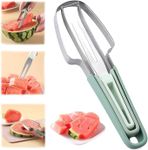 3-in-1 Watermelon Fork Slicer Cutter, Stainless Steel Watermelon Windmill Cutter, 2024 Watermelon Cutter Fruit Knives, 3 in 1 Summer Watermelon Cutting Tool Fork Slicer Knife Set for Home (Green)