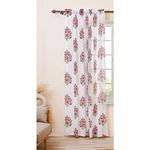 HOMEMONDE 9 Feet Long Door Curtain with Rod Pocket Top Style - Faux Linen Sheer Panel Single Piece, Floral Buta Printed - (L 9FT x W 4.5FT)